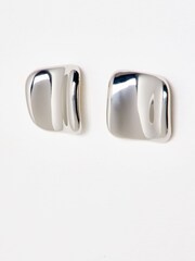 Oliver Bonas Silver Tone Cierre Shiny Square Statement Earrings - Image 1 of 5