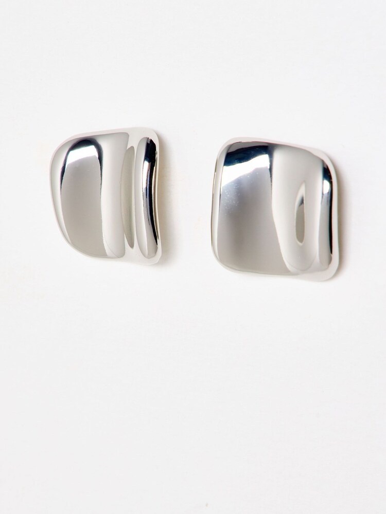 Oliver Bonas Silver Tone Cierre Shiny Square Statement Earrings - Image 1 of 5