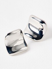 Oliver Bonas Silver Tone Cierre Shiny Square Statement Earrings - Image 4 of 5