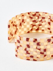 Oliver Bonas Brown Hettie Chequerboard Resin Cuff Bangle - Image 3 of 3
