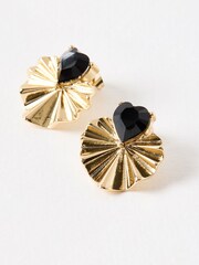 Oliver Bonas Black Marlow Stone Large Heart Stud Earrings - Image 4 of 5