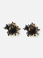 Oliver Bonas Black Delphina Stem Large Gold Toned Flower Statement Earrings - Image 1 of 5