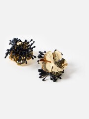 Oliver Bonas Black Delphina Stem Large Gold Toned Flower Statement Earrings - Image 3 of 5