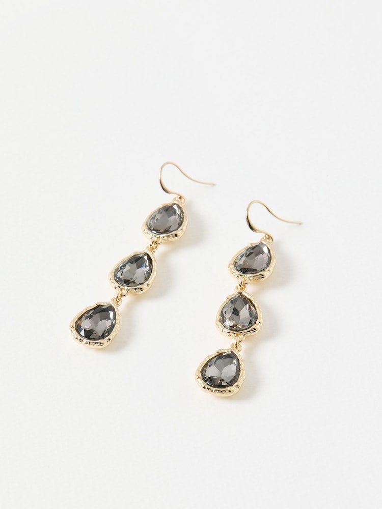 Oliver Bonas Grey Intira Stone Teardrop Tiered Drop Earrings - Image 2 of 5 Oliver Bonas Grey Intira Stone Teardrop Tiered Drop Earrings - Image 2 of 5