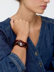 Oliver Bonas Brown Aria Resin Chunky Wavy Cuff Bangle - Image 4 of 4