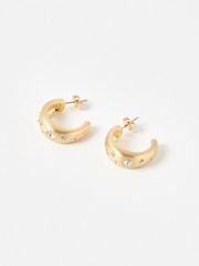 Oliver Bonas Gold Tone Novah Celestial Stone Hoop Earrings - Image 3 of 5