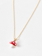 Oliver Bonas Red Gold Toned & Enamel Toadstool Pendant Necklace - Image 1 of 4
