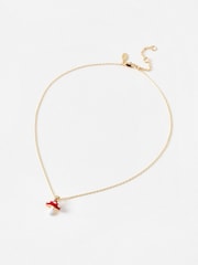 Oliver Bonas Red Gold Toned & Enamel Toadstool Pendant Necklace - Image 2 of 4