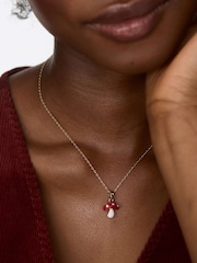 Oliver Bonas Red Gold Toned & Enamel Toadstool Pendant Necklace - Image 4 of 4