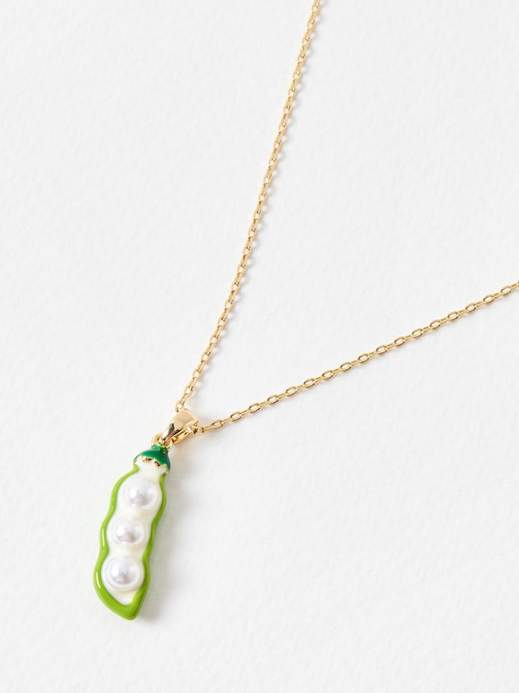 Oliver Bonas Green Gold Toned & Enamel Petit Pois Pendant Necklace - Image 1 of 4 Oliver Bonas Green Gold Toned & Enamel Petit Pois Pendant Necklace - Image 1 of 4
