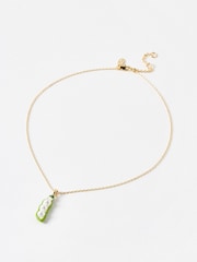 Oliver Bonas Green Gold Toned & Enamel Petit Pois Pendant Necklace - Image 2 of 4