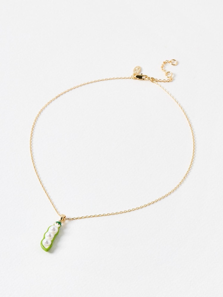 Oliver Bonas Green Gold Toned & Enamel Petit Pois Pendant Necklace - Image 2 of 4 Oliver Bonas Green Gold Toned & Enamel Petit Pois Pendant Necklace - Image 2 of 4