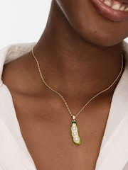 Oliver Bonas Green Gold Toned & Enamel Petit Pois Pendant Necklace - Image 4 of 4