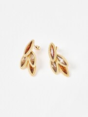 Oliver Bonas Brown Symetha Oval & Nugget Mini Drop Earrings - Image 2 of 4