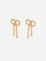 Oliver Bonas Pink Adelie Stone Chain Bow Stud Earrings - Image 1 of 4