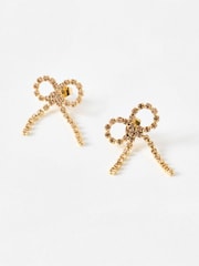 Oliver Bonas Pink Adelie Stone Chain Bow Stud Earrings - Image 2 of 4