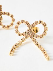 Oliver Bonas Pink Adelie Stone Chain Bow Stud Earrings - Image 3 of 4