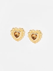 Oliver Bonas Brown Everly Stone Large Heart Stud Earrings - Image 1 of 2