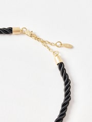 Oliver Bonas Black Calli Green Stone Textured Heart Pendant Cord Necklace - Image 3 of 4
