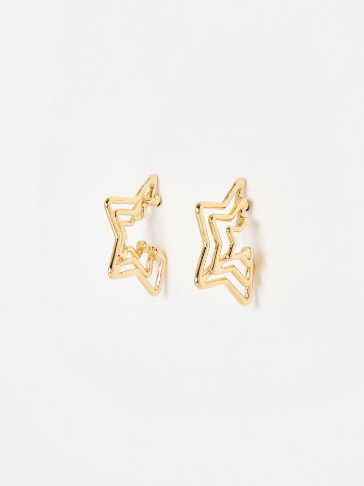 Oliver Bonas Gold Tone Ember Layered Star Hoop Earrings - Image 1 of 5