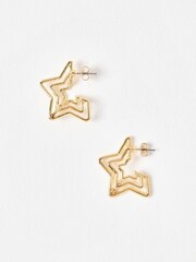 Oliver Bonas Gold Tone Ember Layered Star Hoop Earrings - Image 2 of 5