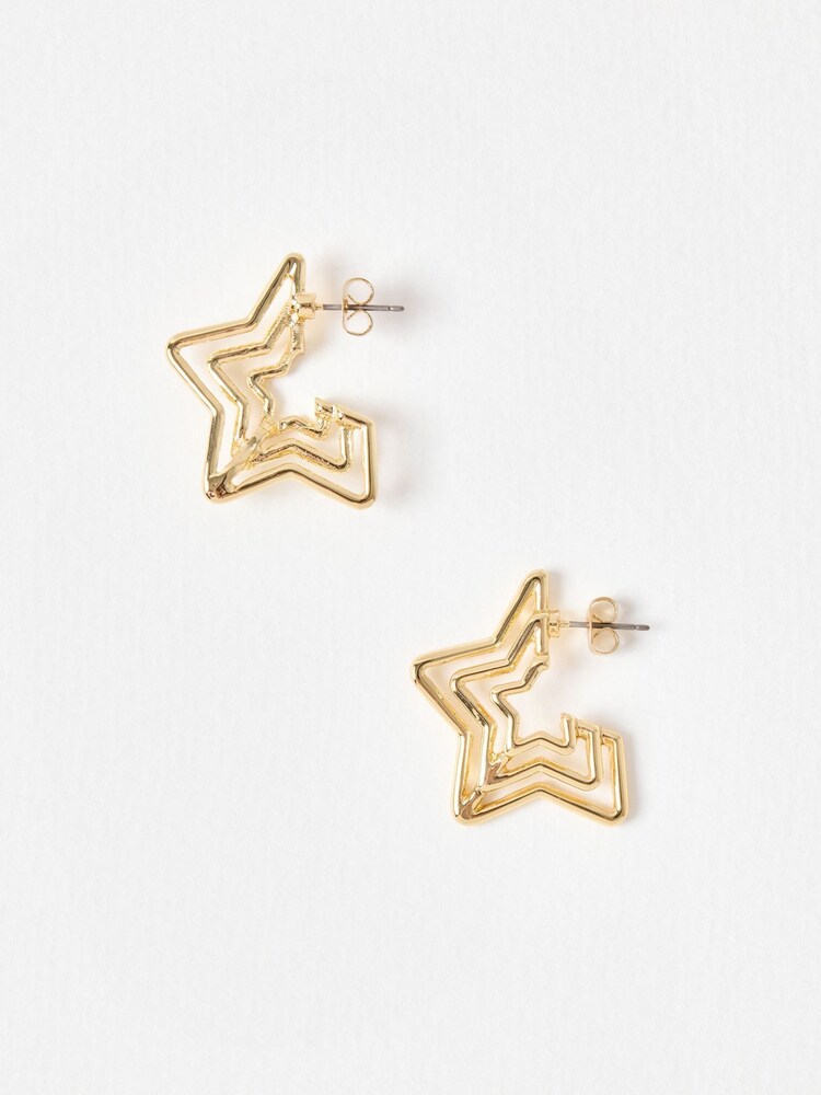 Oliver Bonas Gold Tone Ember Layered Star Hoop Earrings - Image 2 of 5