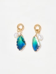 Oliver Bonas Blue Solor Stone Charm Drop Earrings - Image 1 of 3