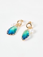 Oliver Bonas Blue Solor Stone Charm Drop Earrings - Image 2 of 3