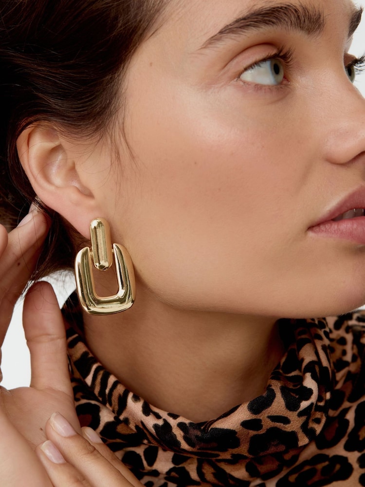 Oliver Bonas Gold Tone Bridey Rectangular Statement Earrings - Image 3 of 3