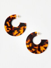 Oliver Bonas Brown Ruby Round Resin Tortoiseshell Large Hoop Earrings - Image 1 of 4