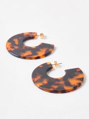 Oliver Bonas Brown Ruby Round Resin Tortoiseshell Large Hoop Earrings - Image 2 of 4