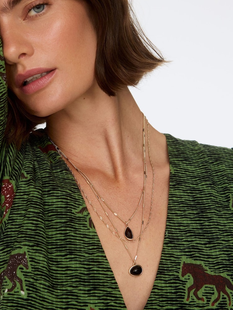 Oliver Bonas Black Melody Triple Row Layered Pendant Necklace - Image 4 of 4 Oliver Bonas Black Melody Triple Row Layered Pendant Necklace - Image 4 of 4