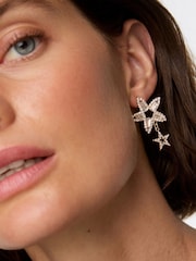 Oliver Bonas Gold Tone Blaise Stone Double Star Drop Earrings - Image 4 of 4