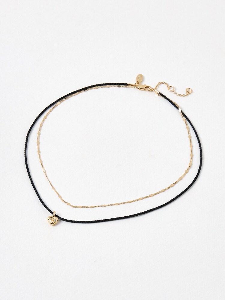 Oliver Bonas Black Misha Mini Heart Pendant Double Row Cord Necklace - Image 1 of 4