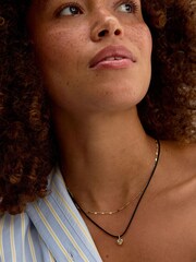 Oliver Bonas Black Misha Mini Heart Pendant Double Row Cord Necklace - Image 4 of 4