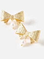 Oliver Bonas Gold Tone Annalise Freshwater Pearl Drop Bow Statement Earrings - Image 3 of 5