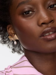 Oliver Bonas Gold Tone Annalise Freshwater Pearl Drop Bow Statement Earrings - Image 5 of 5