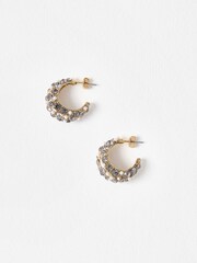 Oliver Bonas Black Rosena Stone & Faux Pearl Cluster Hoop Earrings - Image 2 of 5