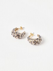 Oliver Bonas Black Rosena Stone & Faux Pearl Cluster Hoop Earrings - Image 3 of 5