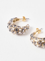 Oliver Bonas Black Rosena Stone & Faux Pearl Cluster Hoop Earrings - Image 4 of 5