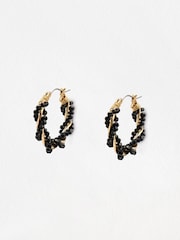 Oliver Bonas Black Vallen Twisted Black Beaded Hoop Earrings - Image 1 of 5