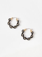 Oliver Bonas Black Vallen Twisted Black Beaded Hoop Earrings - Image 2 of 5