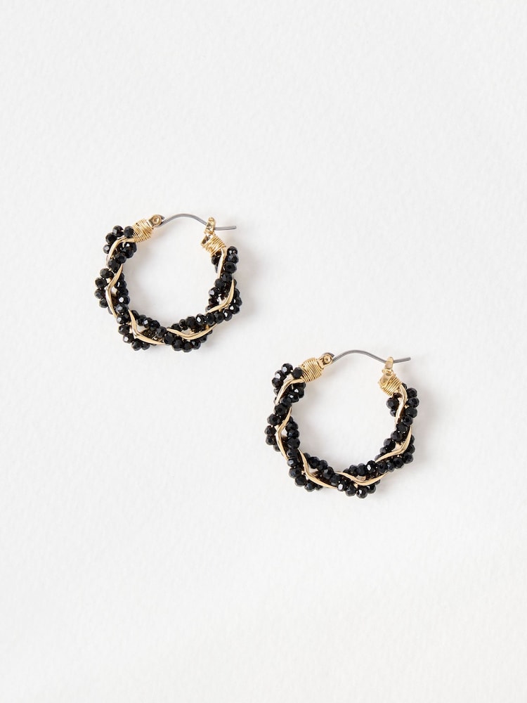 Oliver Bonas Black Vallen Twisted Black Beaded Hoop Earrings - Image 2 of 5