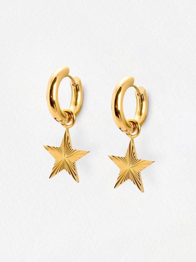 Oliver Bonas Gold Tone Taylor Stainless Steel Waterproof Star Charm Hoop Earrings - Image 1 of 5 Oliver Bonas Gold Tone Taylor Stainless Steel Waterproof Star Charm Hoop Earrings - Image 1 of 5