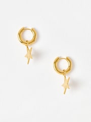 Oliver Bonas Gold Tone Taylor Stainless Steel Waterproof Star Charm Hoop Earrings - Image 2 of 5