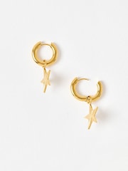 Oliver Bonas Gold Tone Taylor Stainless Steel Waterproof Star Charm Hoop Earrings - Image 3 of 5