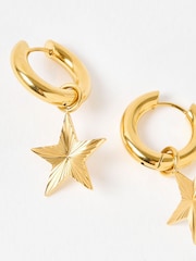 Oliver Bonas Gold Tone Taylor Stainless Steel Waterproof Star Charm Hoop Earrings - Image 4 of 5