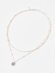 Oliver Bonas Silver Tone Brilla Sunshine Faux Pearl Layered Necklace - Image 1 of 4