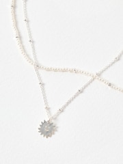 Oliver Bonas Silver Tone Brilla Sunshine Faux Pearl Layered Necklace - Image 2 of 4