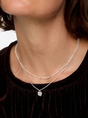 Oliver Bonas Silver Tone Brilla Sunshine Faux Pearl Layered Necklace - Image 4 of 4